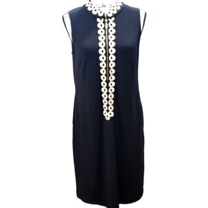 Nina Leonard Black Sleeveless Dress W/ Gold Detailing